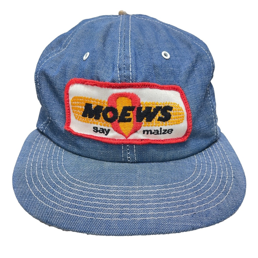 Vintage K Brand Trucker Hat Cap Made In USA Deinim 80s Moews Seeds Patch Farm RR